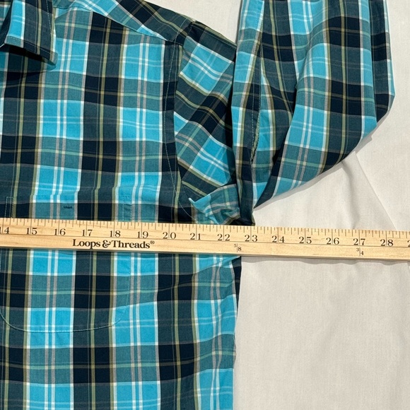 John Bartlett Consensus Button Up Shirt Medium Teal and White Plaid Long Sleeve - Picture 10 of 10